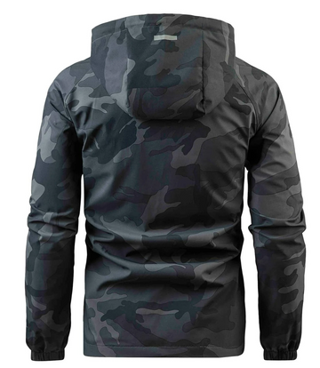Men Camo And Letter Graphic Zip Up Drawstring Hooded Sports Jacket